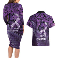 Lupus Awareness Month New Zealand Couples Matching Long Sleeve Bodycon Dress and Hawaiian Shirt Be Strong Warrior Maori Silver Fern