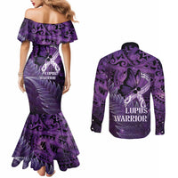 Lupus Awareness Month New Zealand Couples Matching Mermaid Dress and Long Sleeve Button Shirt Be Strong Warrior Maori Silver Fern
