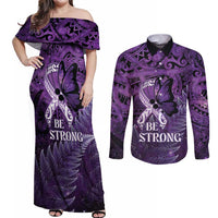 Lupus Awareness Month New Zealand Couples Matching Off Shoulder Maxi Dress and Long Sleeve Button Shirt Be Strong Warrior Maori Silver Fern