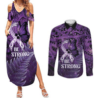 Lupus Awareness Month New Zealand Couples Matching Summer Maxi Dress and Long Sleeve Button Shirt Be Strong Warrior Maori Silver Fern