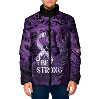 Lupus Awareness Month New Zealand Padded Jacket Be Strong Warrior Maori Silver Fern LT14 Men Purple - Polynesian Pride