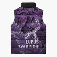 Lupus Awareness Month New Zealand Sleeveless Puffer Jacket Be Strong Warrior Maori Silver Fern