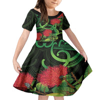 New Zealand Gecko Family Matching Tank Maxi Dress and Hawaiian Shirt Aotearoa Maori With Pohutukawa Flowers