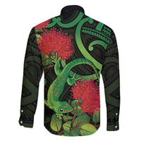 New Zealand Gecko Family Matching Tank Maxi Dress and Hawaiian Shirt Aotearoa Maori With Pohutukawa Flowers
