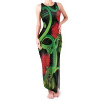 New Zealand Gecko Family Matching Tank Maxi Dress and Hawaiian Shirt Aotearoa Maori With Pohutukawa Flowers