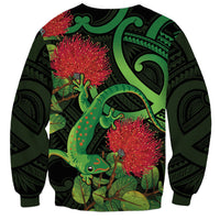 New Zealand Gecko Sweatshirt Aotearoa Maori With Pohutukawa Flowers LT14 - Polynesian Pride