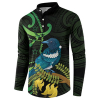 New Zealand Tui Bird Button Sweatshirt Aotearoa Maori With Kowhai Flowers LT14 - Polynesian Pride