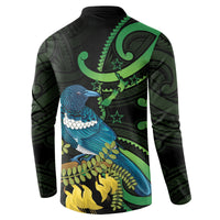 New Zealand Tui Bird Button Sweatshirt Aotearoa Maori With Kowhai Flowers LT14 - Polynesian Pride