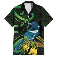 New Zealand Tui Bird Family Matching Off Shoulder Maxi Dress and Hawaiian Shirt Aotearoa Maori With Kowhai Flowers