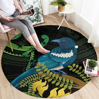 New Zealand Tui Bird Round Carpet Aotearoa Maori With Kowhai Flowers