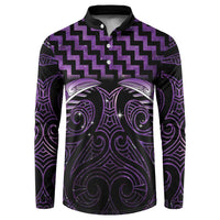 Purple Matariki New Zealand Button Sweatshirt Maori Poutama Galaxy Vibes
