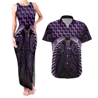 Purple Matariki New Zealand Couples Matching Tank Maxi Dress and Hawaiian Shirt Maori Poutama Galaxy Vibes