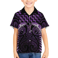 Purple Matariki New Zealand Family Matching Off The Shoulder Long Sleeve Dress and Hawaiian Shirt Maori Poutama Galaxy Vibes