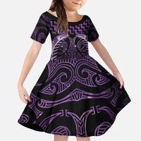 Purple Matariki New Zealand Family Matching Off Shoulder Maxi Dress and Hawaiian Shirt Maori Poutama Galaxy Vibes