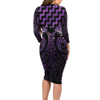 Purple Matariki New Zealand Long Sleeve Bodycon Dress Maori Poutama Galaxy Vibes
