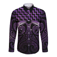 Purple Matariki New Zealand Long Sleeve Button Shirt Maori Poutama Galaxy Vibes