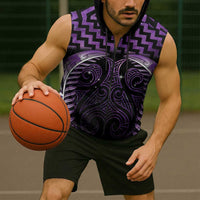 Purple Matariki New Zealand Sleeveless Zip Hoodie Maori Poutama Galaxy Vibes - Polynesian Pride