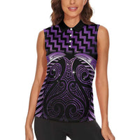 Purple Matariki New Zealand Women Sleeveless Polo Shirt Maori Poutama Galaxy Vibes