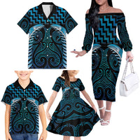 Blue Matariki New Zealand Family Matching Off The Shoulder Long Sleeve Dress and Hawaiian Shirt Maori Poutama Galaxy Vibes