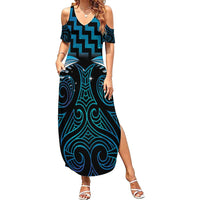 Blue Matariki New Zealand Family Matching Summer Maxi Dress and Hawaiian Shirt Maori Poutama Galaxy Vibes