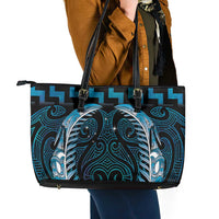 Blue Matariki New Zealand Leather Tote Bag Maori Poutama Galaxy Vibes