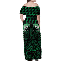 Green Matariki New Zealand Family Matching Off Shoulder Maxi Dress and Hawaiian Shirt Maori Poutama Galaxy Vibes