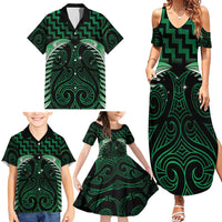 Green Matariki New Zealand Family Matching Summer Maxi Dress and Hawaiian Shirt Maori Poutama Galaxy Vibes
