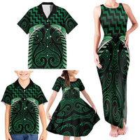 Green Matariki New Zealand Family Matching Tank Maxi Dress and Hawaiian Shirt Maori Poutama Galaxy Vibes