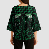 Green Matariki New Zealand Kimono Sleeve Blouse Maori Poutama Galaxy Vibes - Polynesian Pride