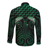 Green Matariki New Zealand Long Sleeve Button Shirt Maori Poutama Galaxy Vibes
