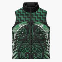 Green Matariki New Zealand Sleeveless Puffer Jacket Maori Poutama Galaxy Vibes - Polynesian Pride
