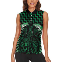 Green Matariki New Zealand Women Sleeveless Polo Shirt Maori Poutama Galaxy Vibes