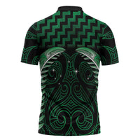 Green Matariki New Zealand Zipper Polo Shirt Maori Poutama Galaxy Vibes - Polynesian Pride