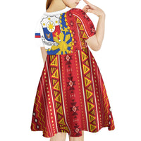 Philippines Independence Day Kid Short Sleeve Dress Pilipinas Sun Stars Igorot Pattern