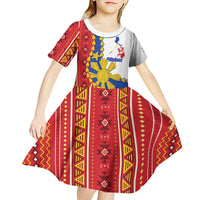 Philippines Independence Day Kid Short Sleeve Dress Pilipinas Sun Stars Igorot Pattern