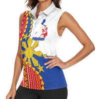 Philippines Independence Day Women Sleeveless Polo Shirt Pilipinas Sun Stars Igorot Pattern