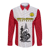 New Caledonia Football Long Sleeve Button Shirt Polynesian Pattern Sporty Style LT14 Unisex Red - Polynesian Pride