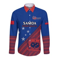 Samoa Football Long Sleeve Button Shirt Samoan Coat Of Arm Polynesian Sporty Style LT14 Unisex Blue - Polynesian Pride