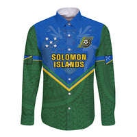 Solomon Islands Football Long Sleeve Button Shirt Polynesian Pattern Sporty Style LT14 Unisex Green - Polynesian Pride