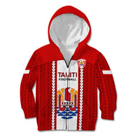 Tahitian Football Kid Hoodie Tahiti Coat Of Arm Polynesian Sporty Style LT14 Zip Hoodie Red - Polynesian Pride