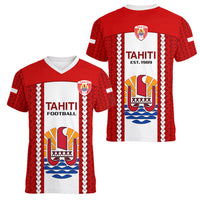 Tahitian Football Women V Neck T Shirt Tahiti Coat Of Arm Polynesian Sporty Style LT14 - Polynesian Pride