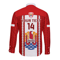 Personalised Tahitian Football Long Sleeve Button Shirt Tahiti Coat Of Arm Polynesian Sporty Style LT14 - Polynesian Pride