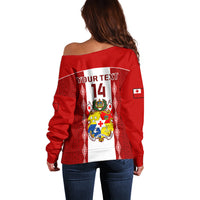 Personalised Tonga Football Off Shoulder Sweater Tongan Ngatu Pattern Sporty Style LT14 - Polynesian Pride