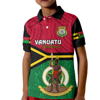 Personalised Vanuatu Football Kid Polo Shirt Vanuatuan Coat Of Arm Polynesian Flag Style LT14 Kid Red - Polynesian Pride