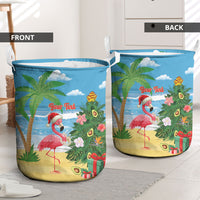 Flamingo Hawaii Summer Christmas Personalized Laundry Basket Mele Kalikimaka Beachy Vibes