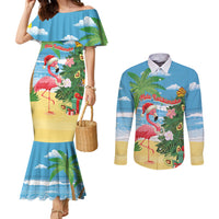 Flamingo Hawaii Summer Christmas Personalized Couples Matching Mermaid Dress and Long Sleeve Button Shirt Mele Kalikimaka Beachy Vibes