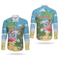 Flamingo Hawaii Summer Christmas Personalized Couples Matching Mermaid Dress and Long Sleeve Button Shirt Mele Kalikimaka Beachy Vibes LT14 - Polynesian Pride