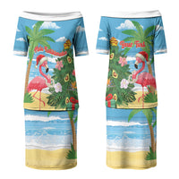 Flamingo Hawaii Summer Christmas Personalized Couples Matching Puletasi and Long Sleeve Button Shirt Mele Kalikimaka Beachy Vibes LT14 - Polynesian Pride
