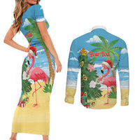 Flamingo Hawaii Summer Christmas Personalized Couples Matching Short Sleeve Bodycon Dress and Long Sleeve Button Shirt Mele Kalikimaka Beachy Vibes