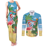 Flamingo Hawaii Summer Christmas Personalized Couples Matching Tank Maxi Dress and Long Sleeve Button Shirt Mele Kalikimaka Beachy Vibes